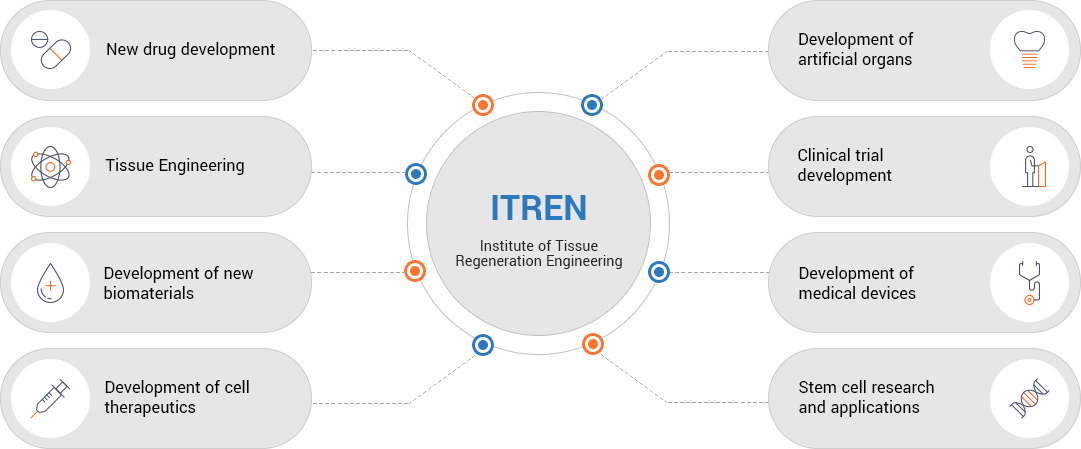 ITREN Institute of Tissue Regeneration Engineering - New drug development, Tissue Engineering, Development of new Biomaterials, Development of cell therapeutics, Development of artificial organs, Clinical trial development, development of medical devices, Stem cell research and applications
